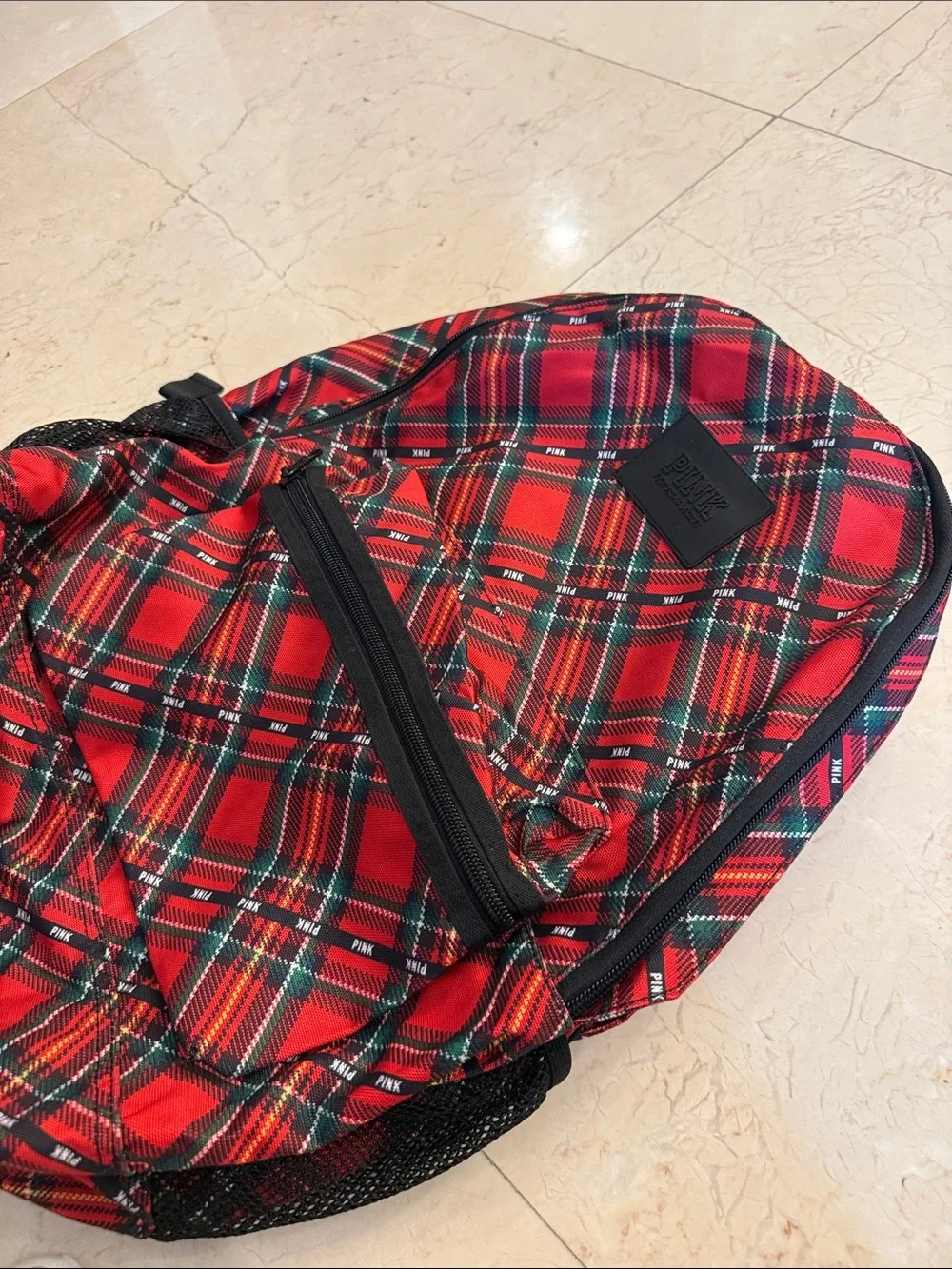 PINK Victoria's Secret Red Tartan Plaid Backpack with Black Trim NEW WITHOUT TAG